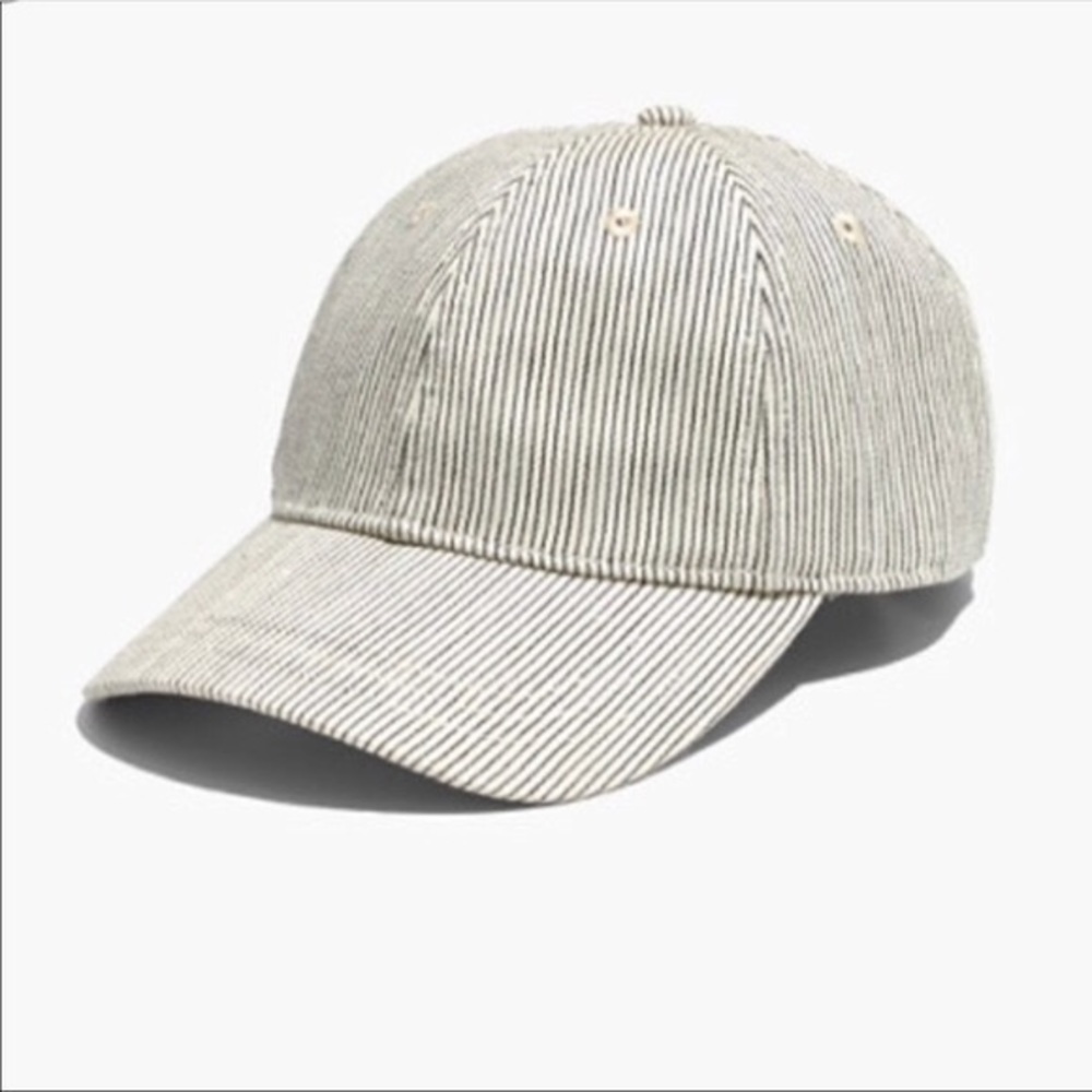 Madewell Striped Linen Baseball Hat Cream Navy
